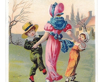 RESERVED FOR ADRIENNE - Dancing Children Soap Trade Card, c. 1880