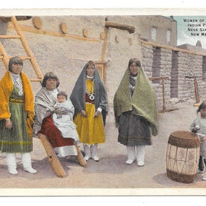 Tesuque Pueblo Women and Children Photo Postcard, c. 1910