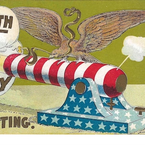 RÉSERVÉ À ANGELA - Carte postale Stars and Stripes Cannon, 4 juillet, v. 1910