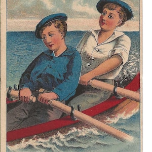 RESERVADO PARA ADRIENNE - Cartão de troca de café dos jovens remadores, 1883