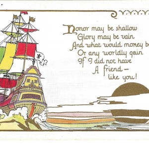 Cartão postal colorido da amizade com navios, c. 1910