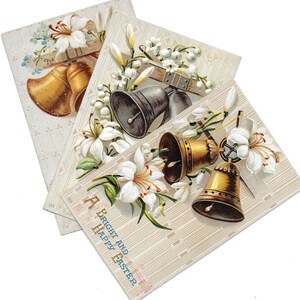 Set di tre cartoline pasquali con campanelle floreali, 1910