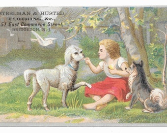 Child with Dogs Clothing Trade Card, c. 1880