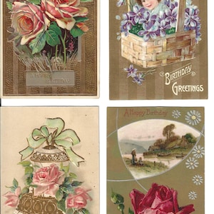 RESERVED FOR ANGELA - Lot von Sieben vergoldeten Blumen-Postkarten, c. Um 1910
