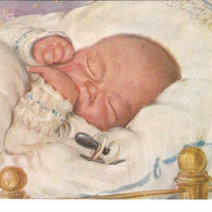 Cartão postal de bebê dormindo assinado pelo artista, c. 1910