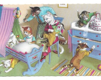 GERESERVEERD VOOR LEE - Mainzer Cats Nursery Postcard, c. 1970