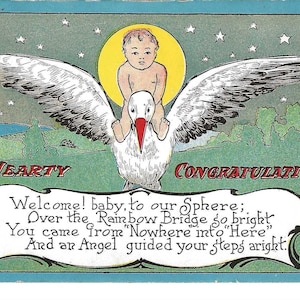 RESERVED FOR LEE - Der Storch Baby-Glückwunsch-Postkarte, c. Um 1910
