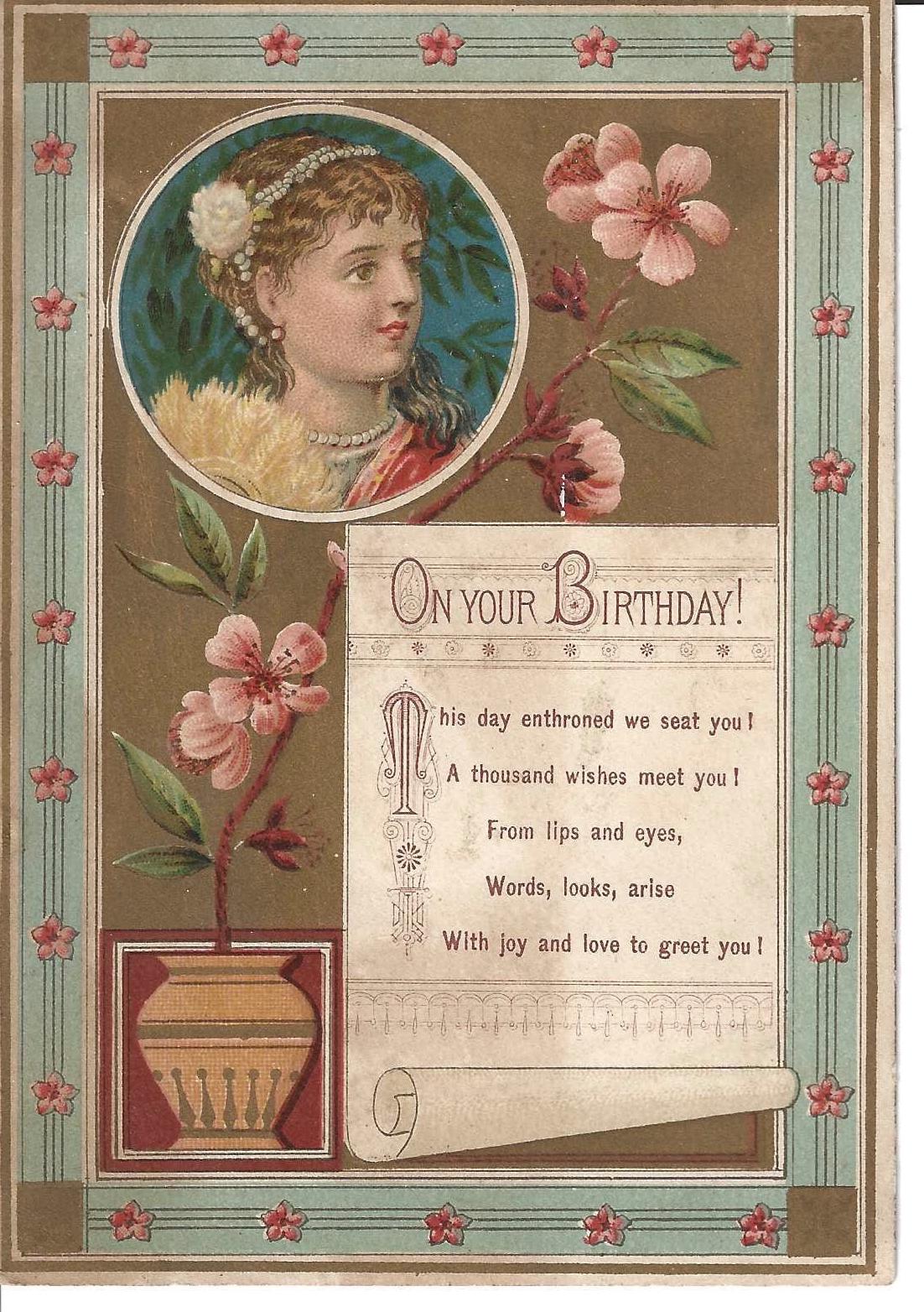 1880年〜1900年頃　ヴィクトリア朝時代のレターオープナー ヴィクトリア朝時代の花柄バースデーカード、1880年頃 - Etsy 日本