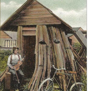 RÉSERVÉ À TATIANA - Tree Stump House, carte postale avec photo dans l'État de Washington, v. 1910