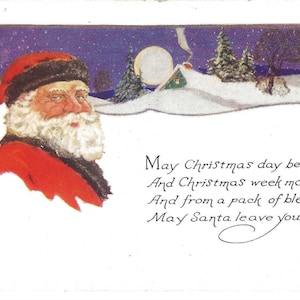 Postal navideña de Papá Noel con luna llena, c. 1910