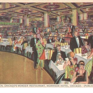 RESERVED FOR JENNIFER - Artist-signed Chicago Hotel Restaurant Postcard, c. 1920
