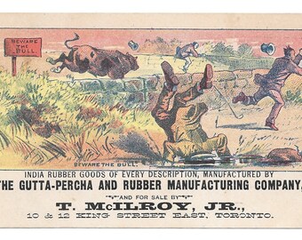 Vorsicht vor der Bull Rubber Trade Card, c. 1880