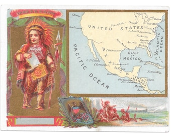 Americas Map Clothing Trade Card, c. 1880