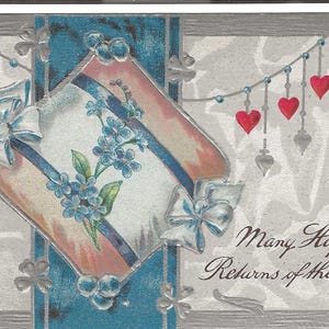Blaues Kissen Geburtstag Postkarte, c. Um 1910