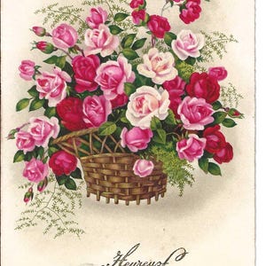 Rosenkorb Französische Geburtstags Postkarte, 1939