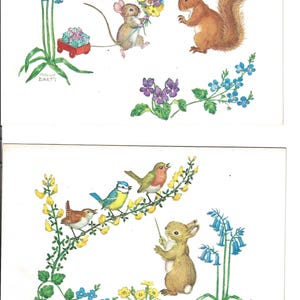 RESERVADO PARA TATIANA - Par de cartões postais Molly Brett Woodland Creatures, c. 1960