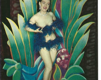 Carte postale photo plume de reine burlesque, v. 1960