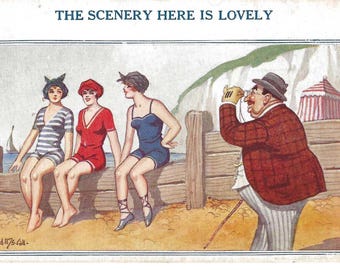 Donald McGill-signed Bathing Beauties Postcard, c. 1920