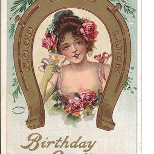 Good Luck Lady Birthday Postkarte, c. Um 1910