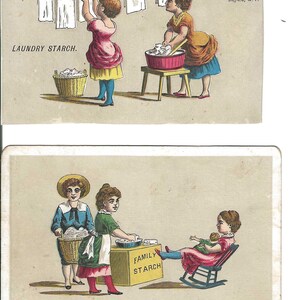Paire de cartes à échanger les enfants lessiviers, féculents, v. 1880