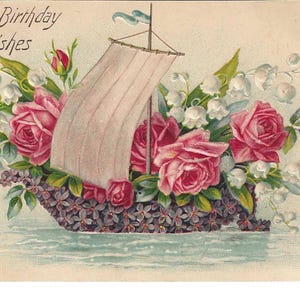 Blumensegelboot Geburtstagspostkarte, 1908