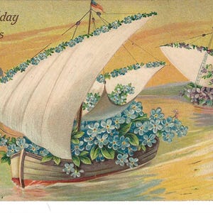 Blumensegelboote Geburtstagspostkarte, 1909