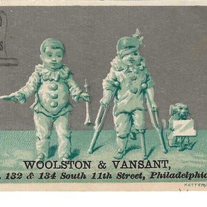 RÉSERVÉ À IGUACEL - Carte de vente de Pierrots en argent pour gants et dentelles, v. 1880