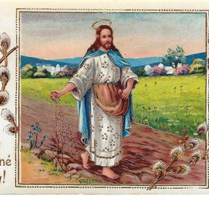 RISERVATO AD ANGELA - Gesù che semina un campo Cartolina di Pasqua ceca, c. 1910