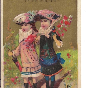 Cartão de troca de ideias para as meninas das flores da primavera, c. 1880