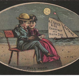 RESERVADO PARA JENNIFER - Cartão de troca de roupas do casal da Lua Cheia, c. 1880