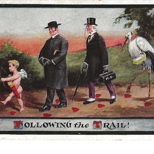 RESEREVD FOR LEE - Die Spur von Babys Ankunft Postkarte, c. Um 1910