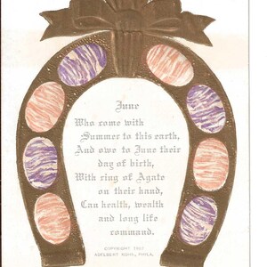 Lucky June Geburtstagspostkarte, 1907