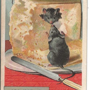 RESERVADO PARA ADRIENNE - Cartão de visita da loja de brinquedos Busy Mice, c. 1880