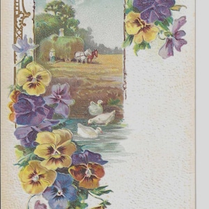 RÉSERVÉ À KAYE - Carte postale Bénédictions paysage de ferme Pensées, v. 1910