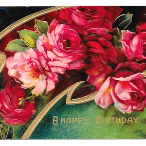 Bold Roses Birthday Postcard, c. 1910