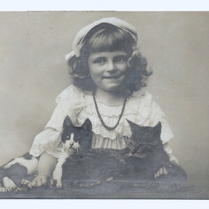 Girl with Black Cats Photo Postcard, 1907