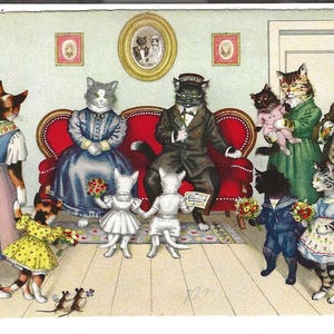 Mainzer Katzen Familienfest Postkarte, c. um 1950