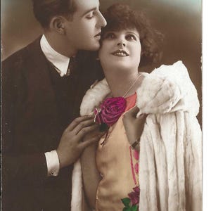 Romantic Couple French Photo Postcard, c 1920