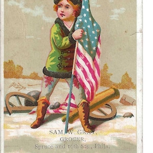 Pflanzen der Flaggen-Lebensmittelgeschäfthandelskarte, c. Um 1880