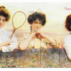 Carte postale des trois reines du tennis, v. 1910
