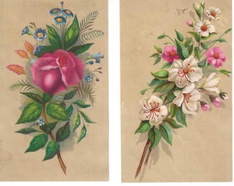 RISERVATO A MANUELA - Coppia di cartoline pubblicitarie di riviste floreali, circa 1880