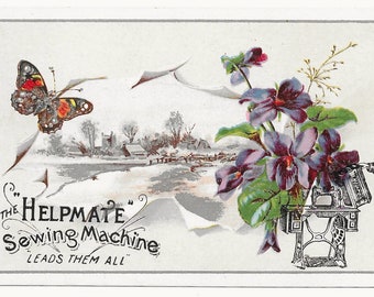 Butterfly and Violets Sewing Machine Trade Card, c. 1880