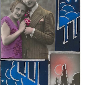 Carte Postale Technique Mixte Française Romantique Géométrique, 1932