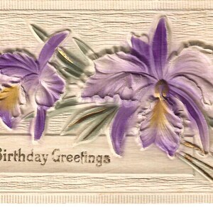 Tief geprägte Orchideen Geburtstags-Postkarte, c. Um 1910