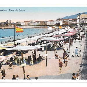 On the Sands, San Sebastian, Spain Photo Postcard, c. 1920