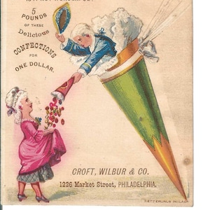 Cartão de troca de cones de doces, c. 1880