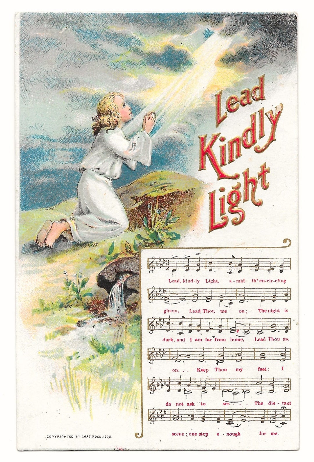 Lead Kindly Light Hymn Postcard, C. 1910 Etsy