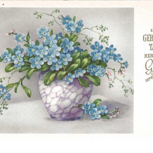 Topf voller Vergissmeinnicht Deutsche Geburtstags-Postkarte, c. um 1960