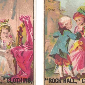 Par de cartões comerciais de loja de roupas, c. 1880