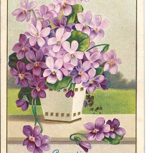 Cartolina dell'amicizia "Vaso di violette", 1915